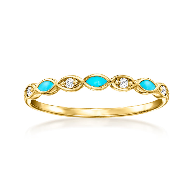 14kt yellow gold ring with blue enamel ovals and small round diamonds