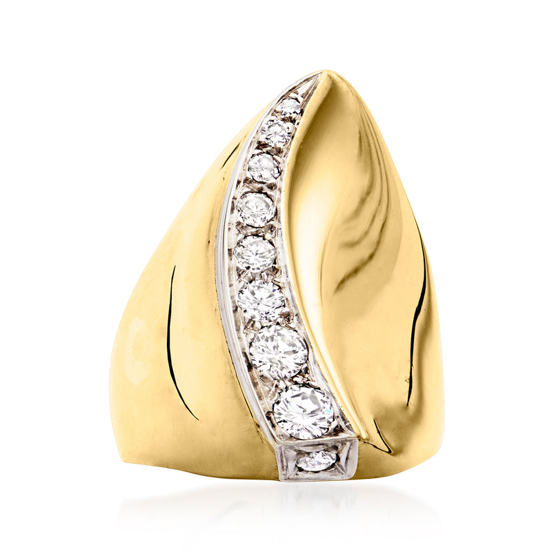 Vintage yellow gold diamond curve ring with channel-set round stones