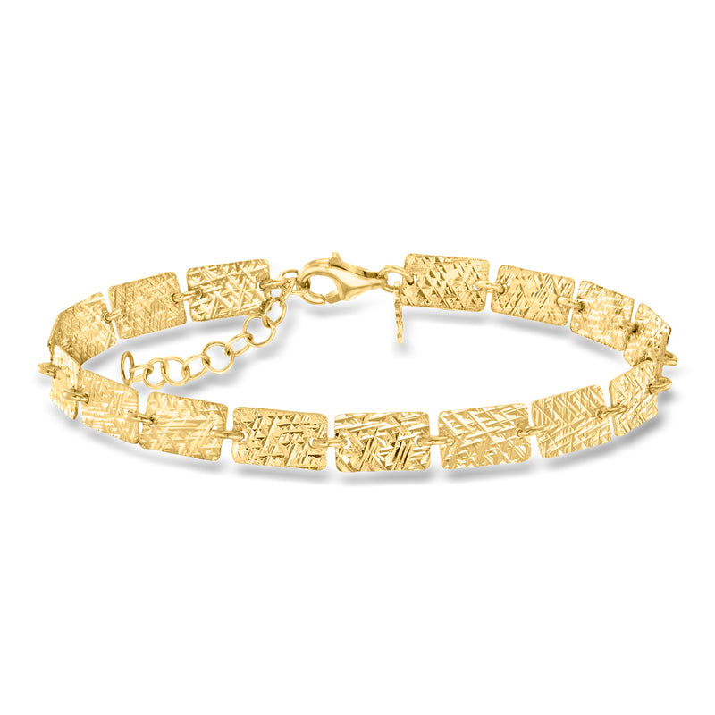Gold over sterling rectangular-link bracelet with textured bars and toggle clasp