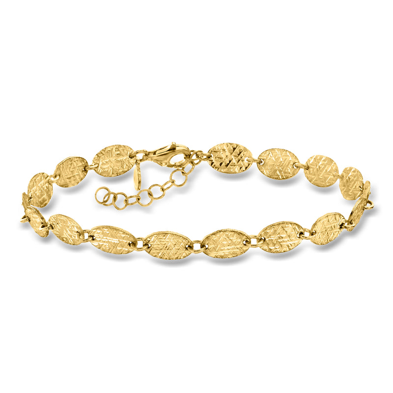 18k gold over sterling oval-link bracelet, textured oval discs, chain clasp
