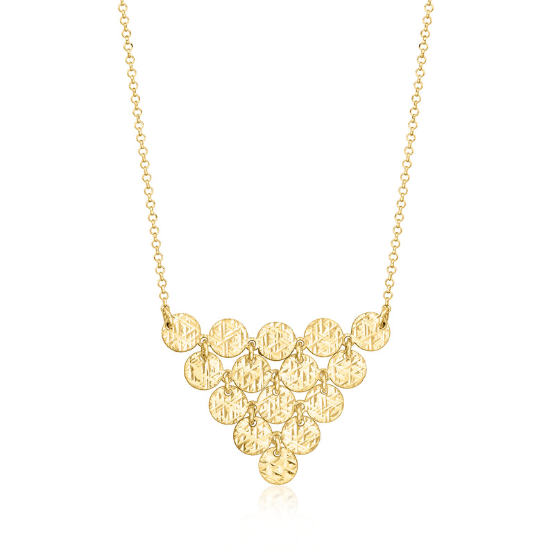 Gold over sterling multi-disc necklace with clustered round discs, cable chain
