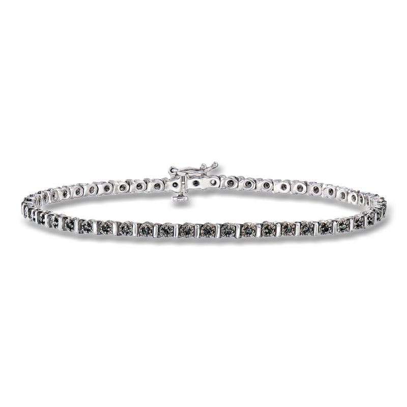 Sterling silver tennis bracelet with dark diamond row and box clasp