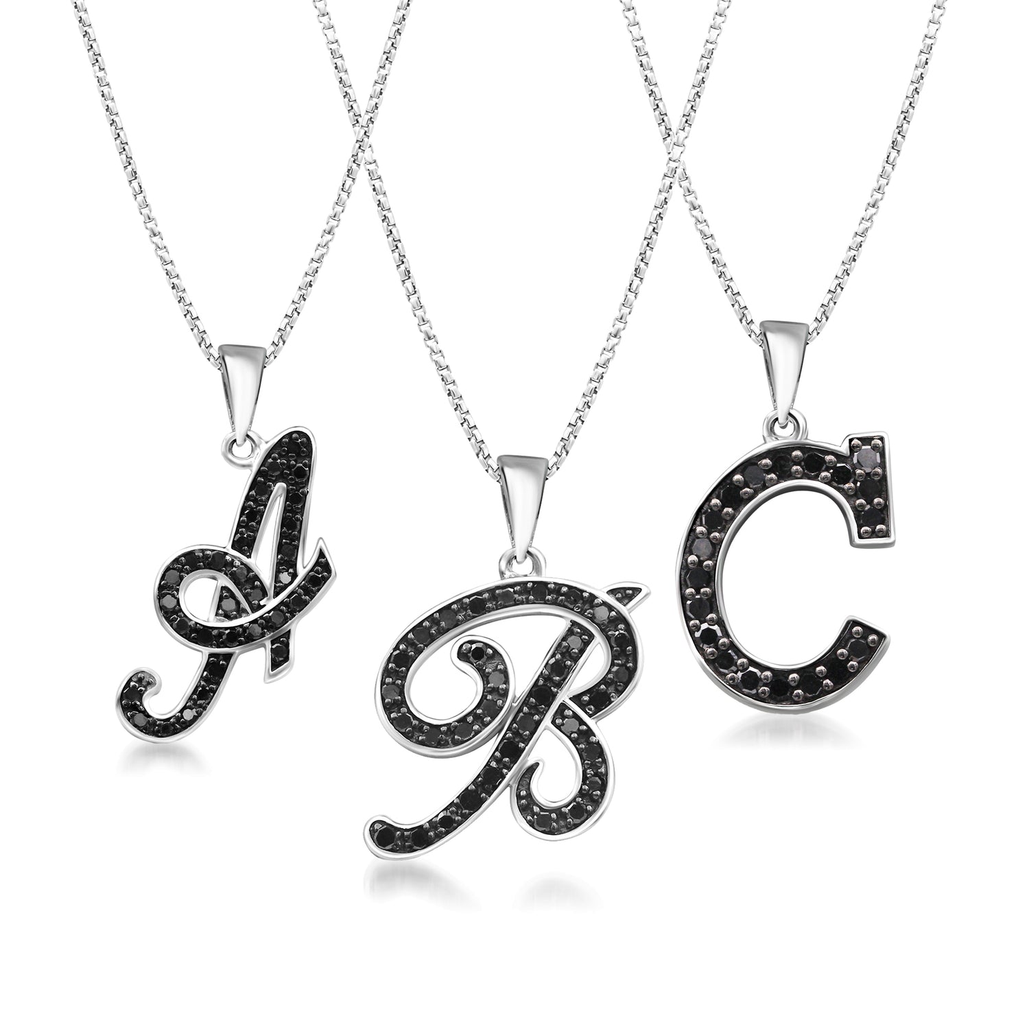 .25 ct. t.w. Black Diamond Initial Pendant Necklace in Sterling Silver