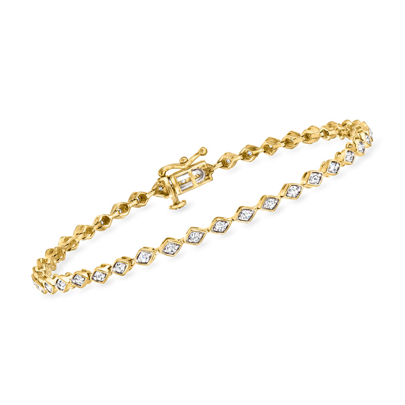 Yellow gold diamond geometric-link bracelet with square links