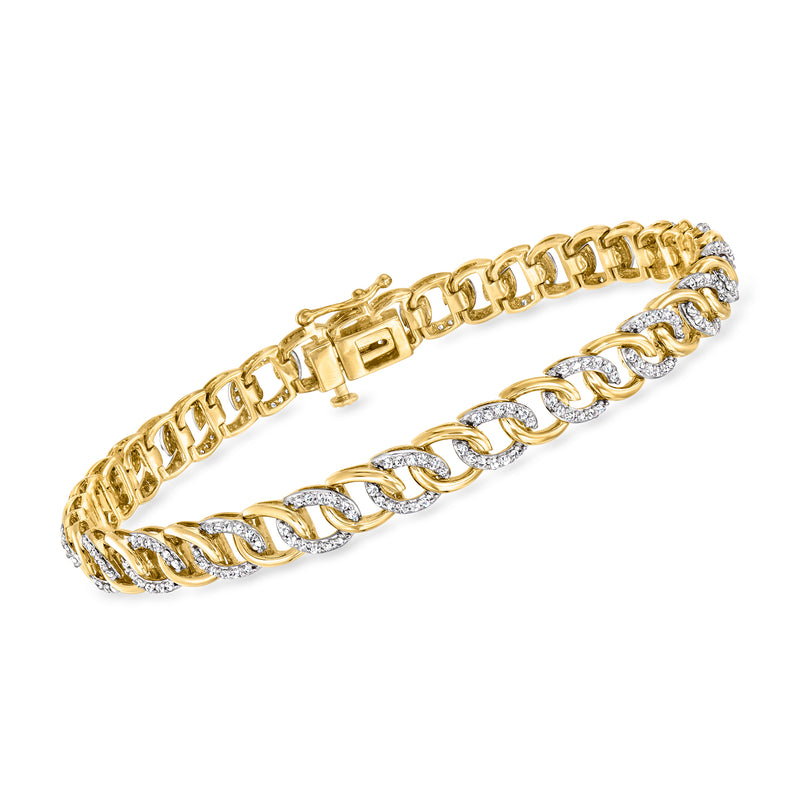14kt yellow gold diamond curb-link bracelet with two rows of round-cut stones