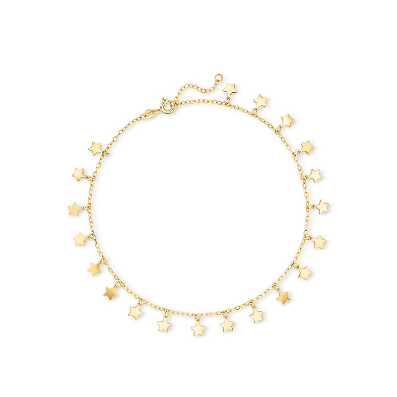14kt yellow gold star station anklet with small dangling star charms
