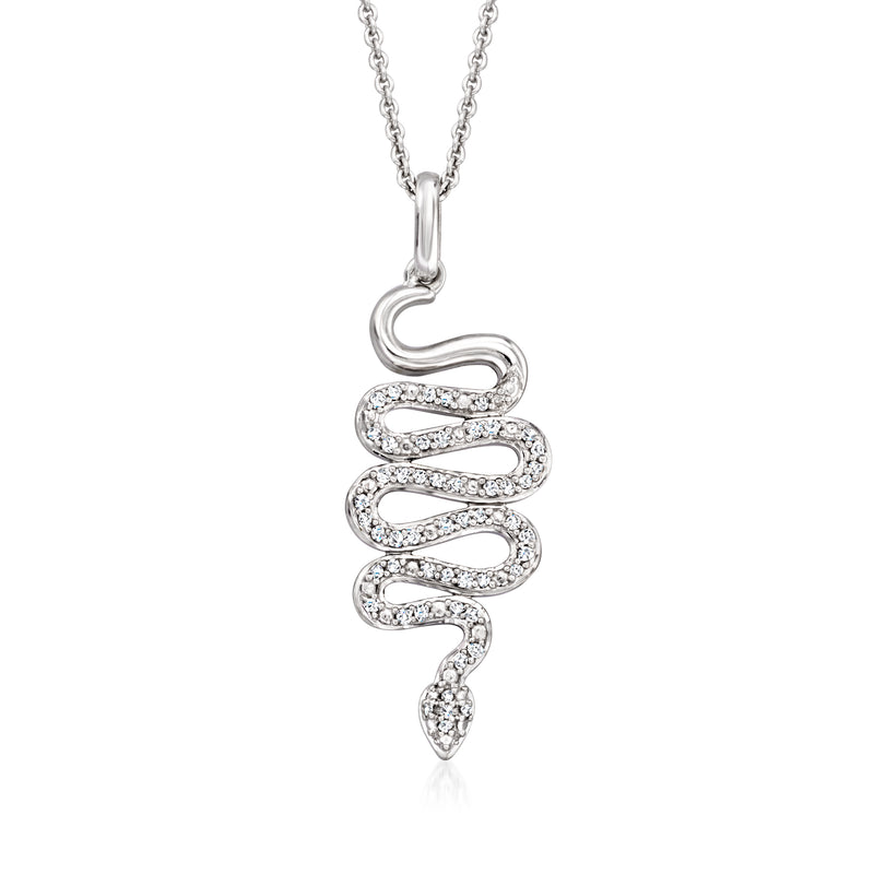 Sterling silver diamond snake pendant necklace with coiled snake charm