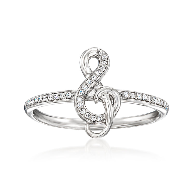 Sterling silver treble clef ring with diamond accents