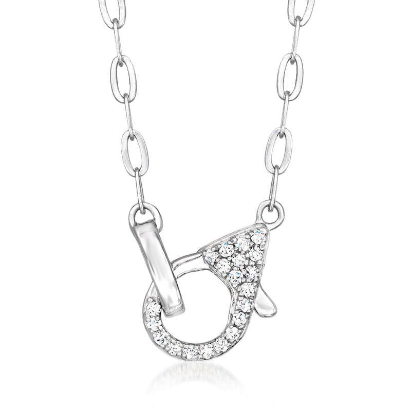 Sterling silver paper clip link necklace with round diamond-accented pendant
