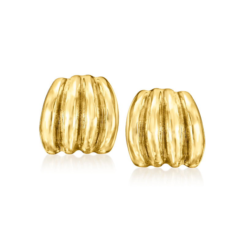 Ribbed gold-tone oval post earrings with vertical ridges