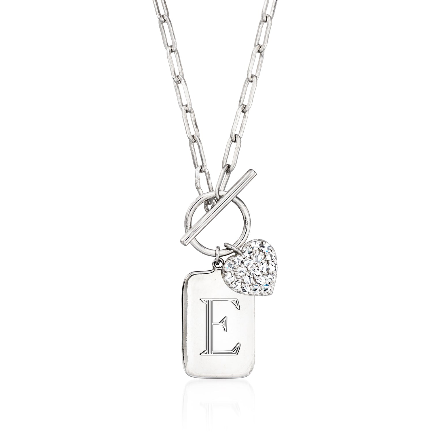 .25 ct. t.w. Diamond Heart Personalized Tag Paper Clip Link Toggle Necklace in Sterling Silver