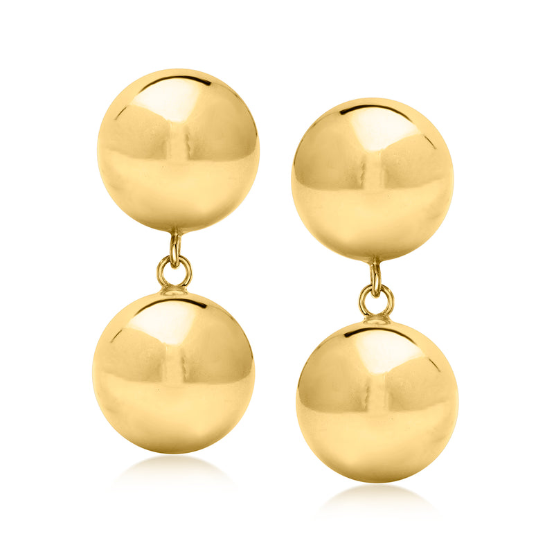 Gold over sterling double-bead drop earrings with two round polished balls