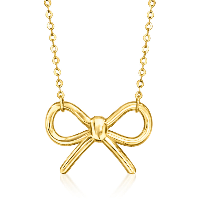 Yellow 14kt gold bow necklace with linked chain and pendant