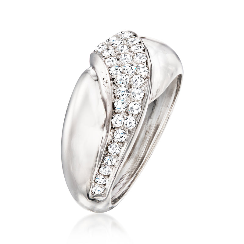14kt white gold diamond stripe ring, side view with prong-set oval stones
