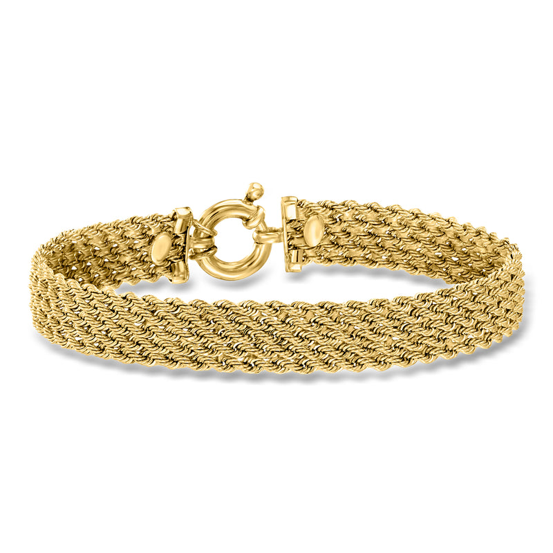 14k yellow gold multi-row rope-chain bracelet with clasp and circular links
