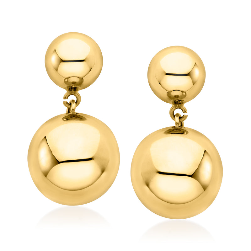 Gold over sterling double-bead drop earrings with two glossy round beads