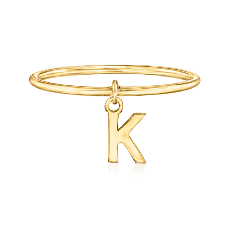 14kt yellow gold K initial charm ring with open bail setting