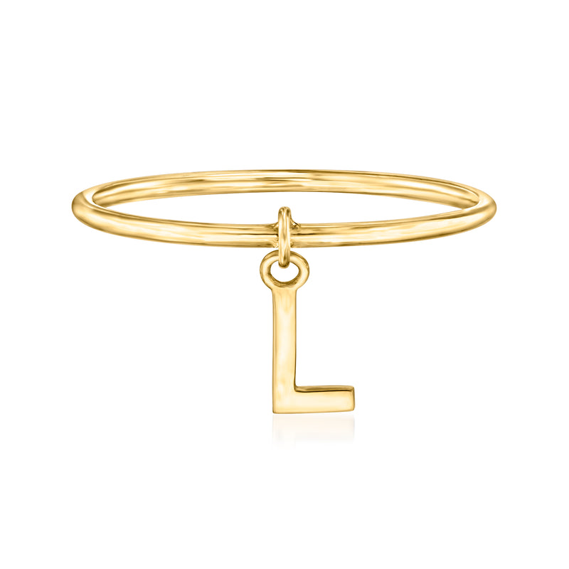 14kt yellow gold initial charm ring with letter L pendant