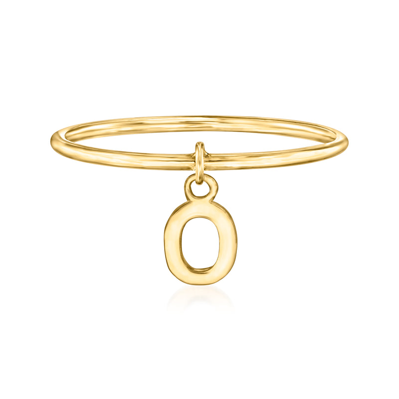 14kt yellow gold O initial charm ring with open oval O pendant