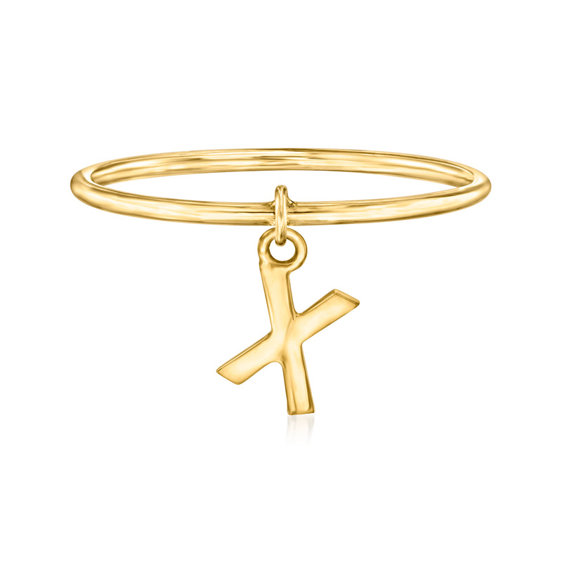 14kt yellow gold ring with dangling X initial charm