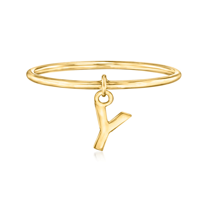 14kt yellow gold initial charm ring with dangling letter Y charm
