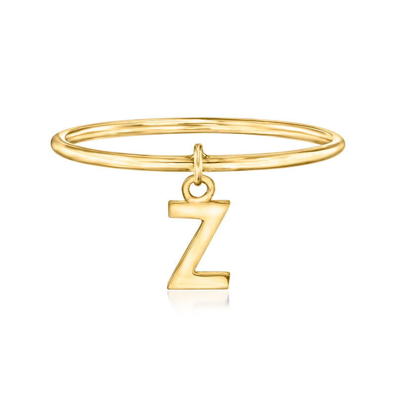 14kt yellow gold initial charm ring with dangling Z pendant