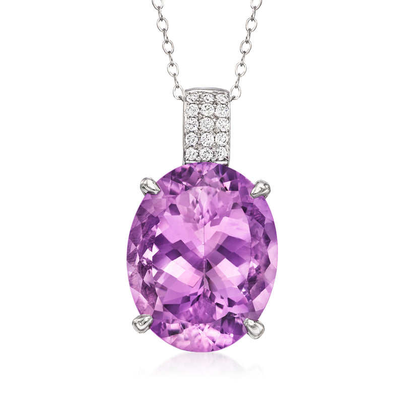 Oval amethyst pendant necklace with diamond-set white gold bail