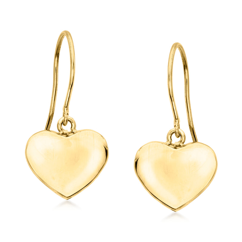 Yellow gold heart drop earrings with hook earwires