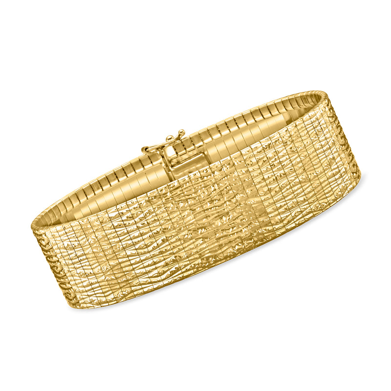 14kt yellow gold Omega mesh bracelet with hinged clasp, rectangular link design
