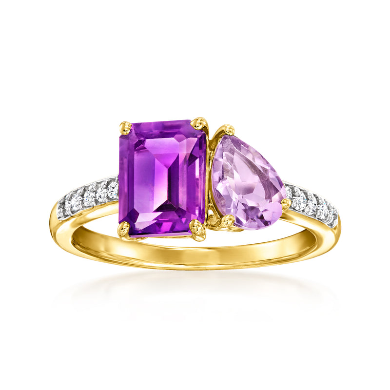 14kt yellow gold toi et moi ring with tonal amethyst and diamond accents