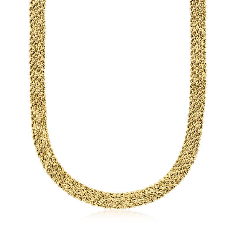 Yellow gold rope-chain necklace, full multi-row chain view