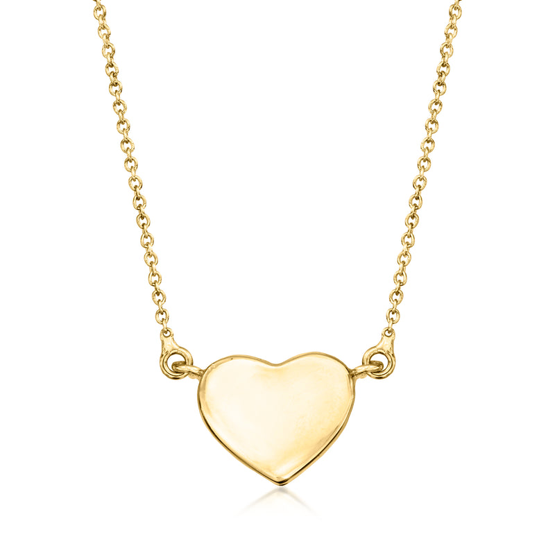 14kt yellow gold heart pendant necklace with oval links and spring ring clasp