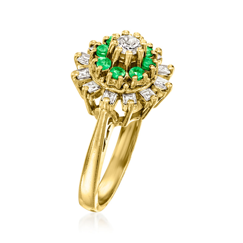 14k yellow gold emerald and diamond cluster ring, side view