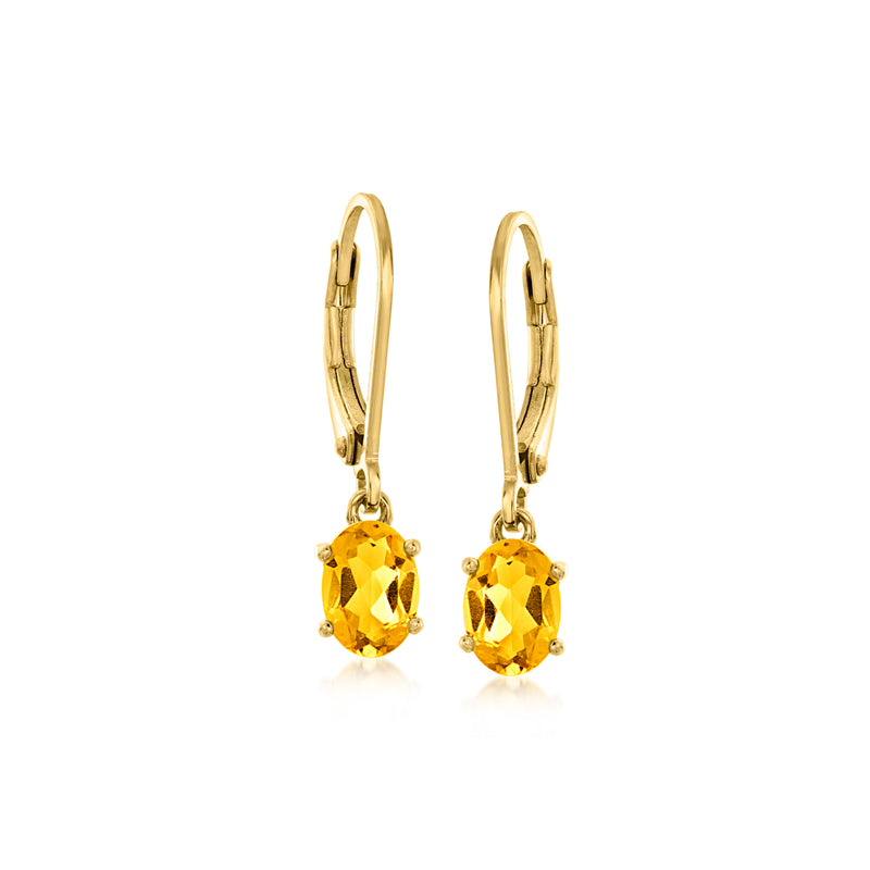 Leverback drop earrings with yellow faceted gemstone