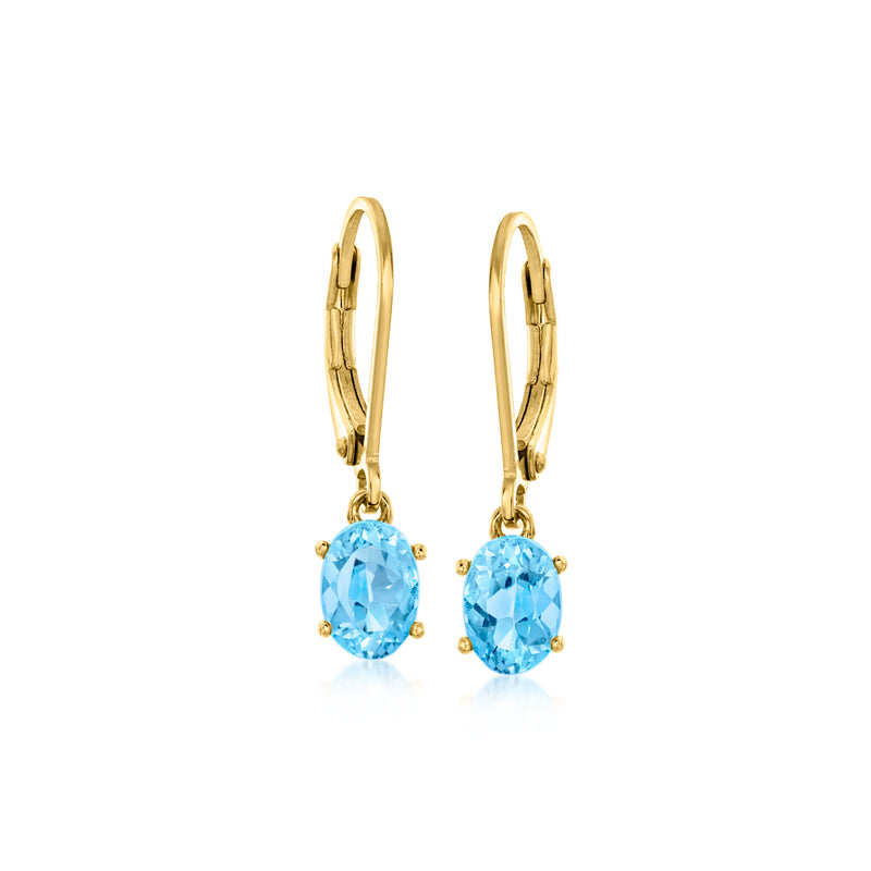 Leverback drop earrings with light blue faceted gemstone