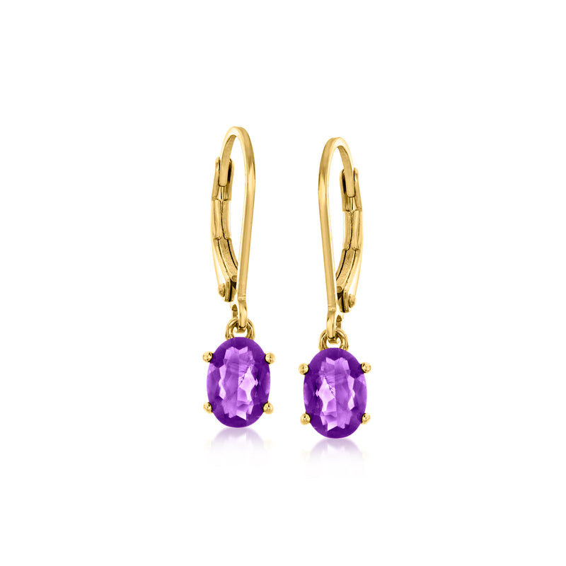 Leverback drop earrings with purple faceted gemstone