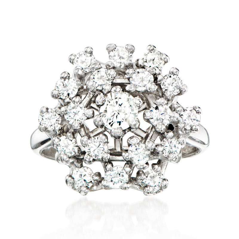 Diamond cluster ring with round stones and polished white gold band