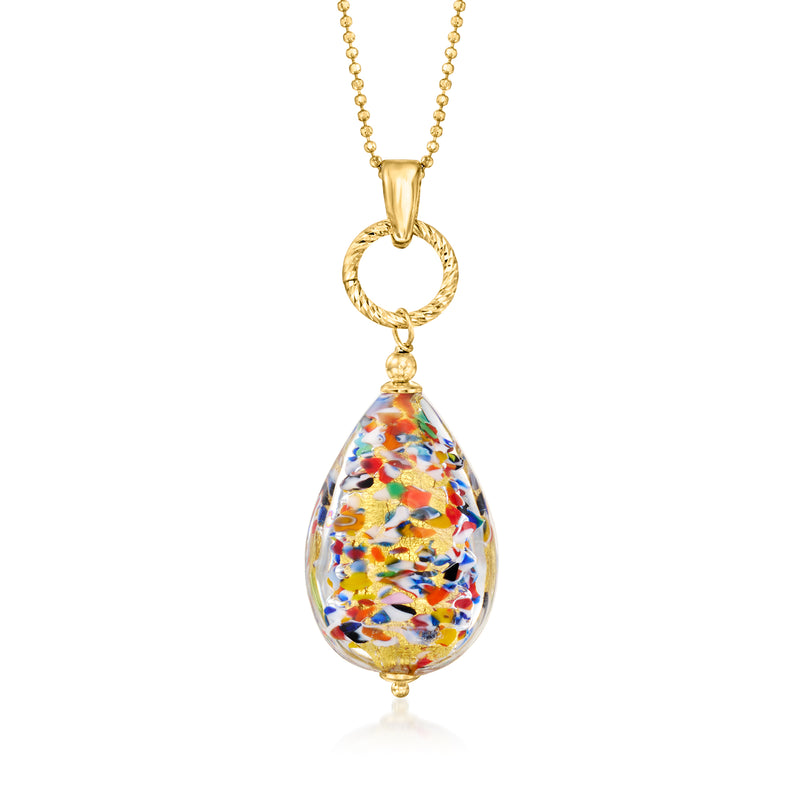 18kt gold-over-sterling teardrop pendant necklace with multicolored Murano glass