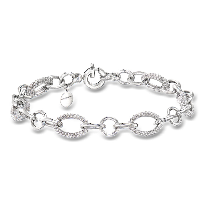 Sterling silver oval-link bracelet with textured oval links and clasp