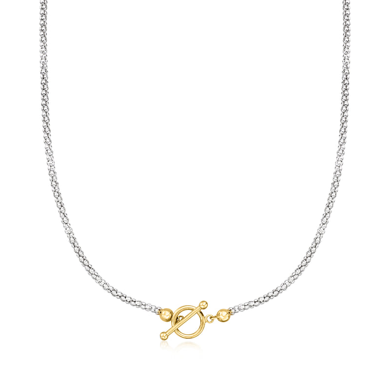 Sterling silver popcorn-chain toggle necklace with gold-tone toggle clasp