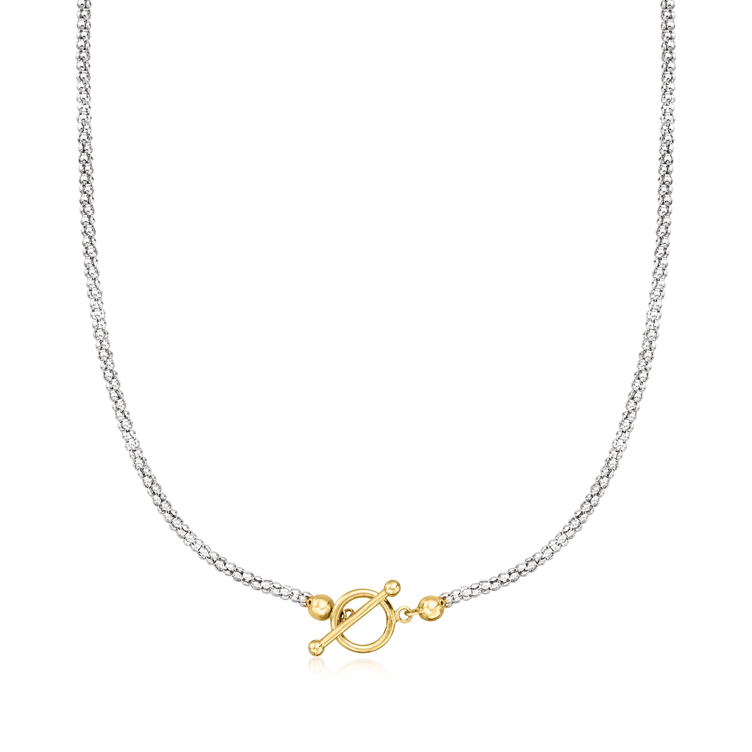 Sterling Silver and 18kt Gold Over Sterling Popcorn-Chain Toggle Necklace