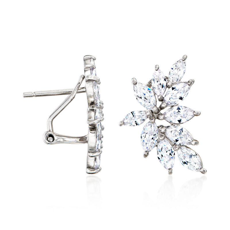 Sterling silver CZ cluster earrings with marquise stones, post and hinged clip back
