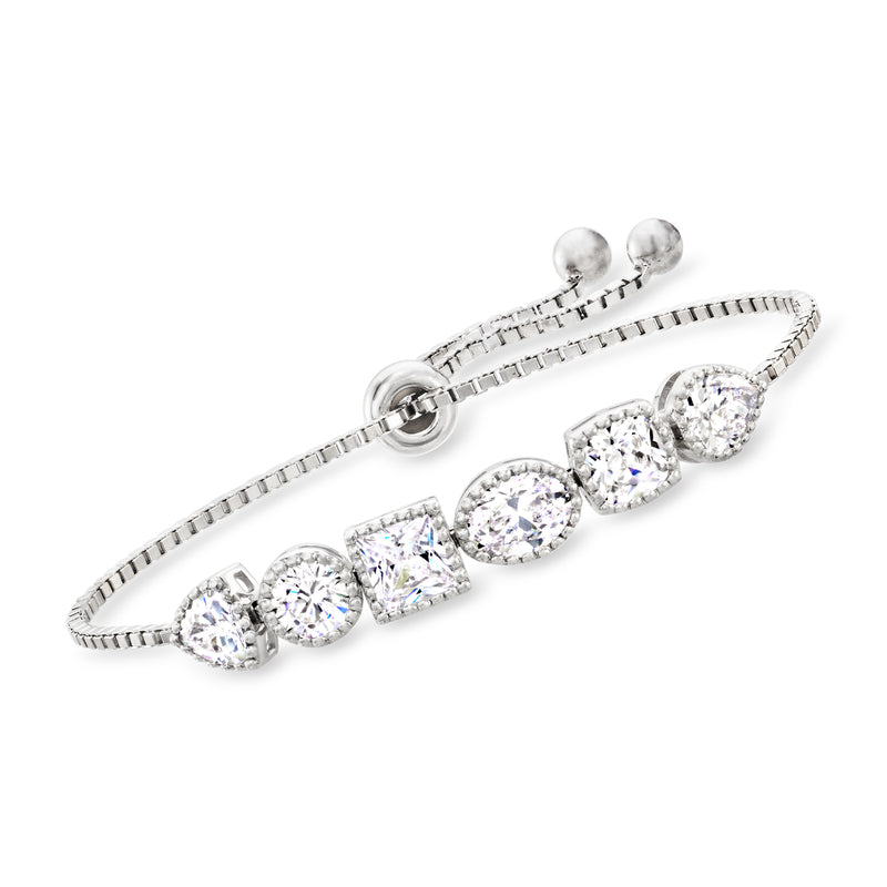 Sterling silver bolo bracelet with sparkling CZ stones in a row