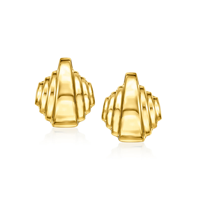Ribbed gold-tone post earrings with faceted geometric hoop design