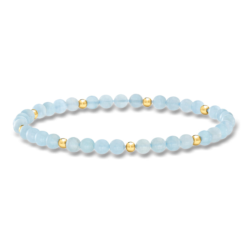 Aquamarine bead stretch bracelet with 14kt yellow gold spacers