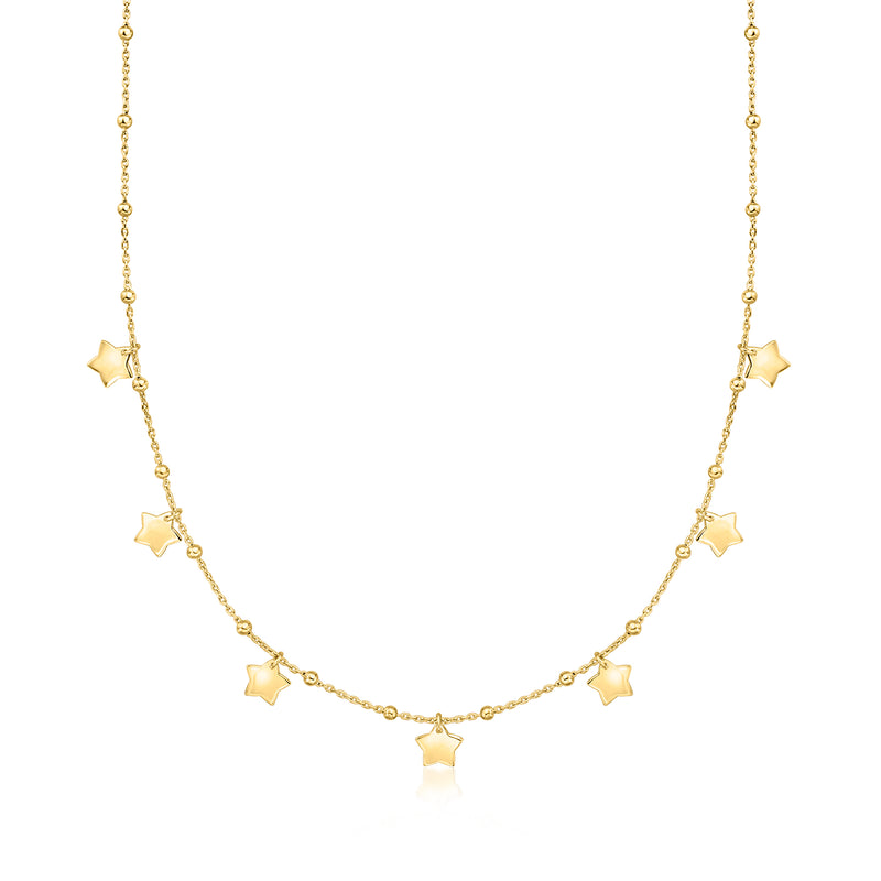 18kt gold over sterling star bead station necklace with five star charms