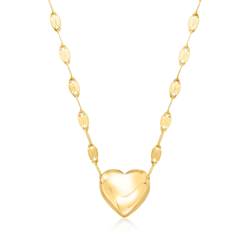 14kt yellow gold heart pendant necklace with lumachina link chain