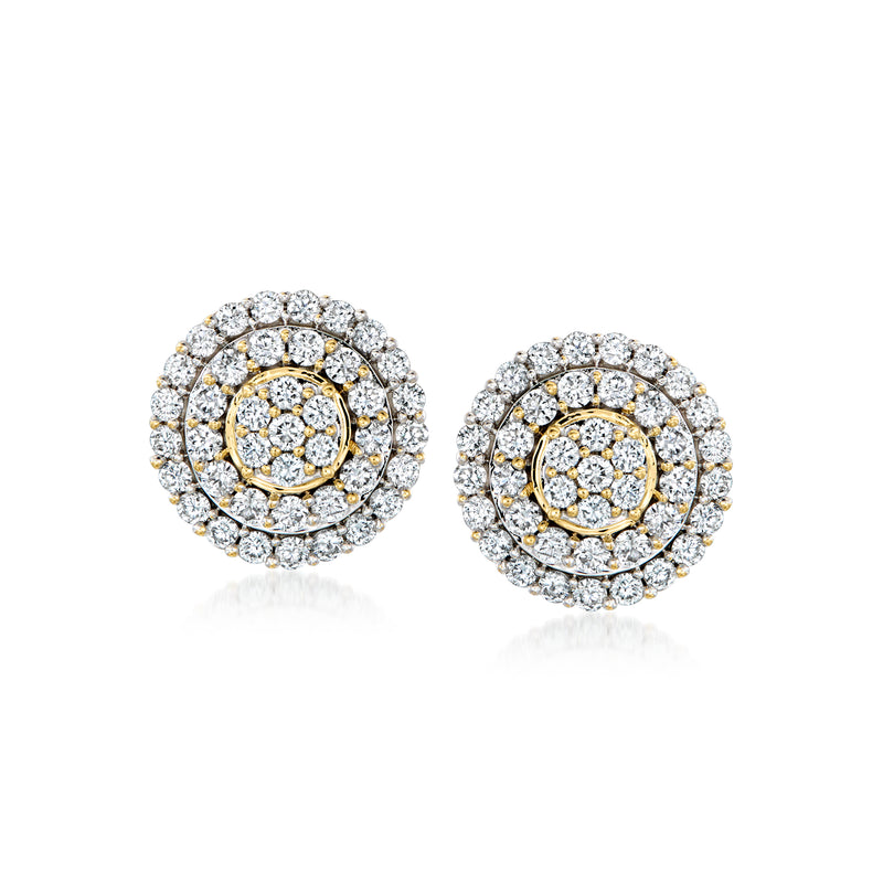 14kt yellow gold diamond cluster stud earrings with circular halo detail