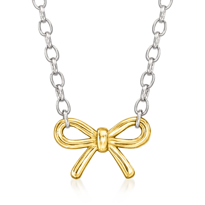 Sterling silver chain necklace with 14kt yellow gold bow pendant