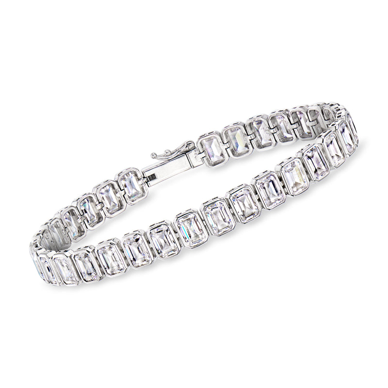 Sterling silver CZ tennis bracelet with clear baguette-cut stones